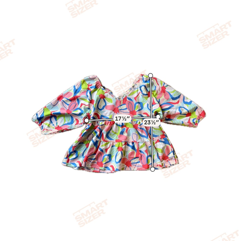 Michelle McDowell Floral Babydoll Top Smocked Back V-Neck Pink Blue Green Large